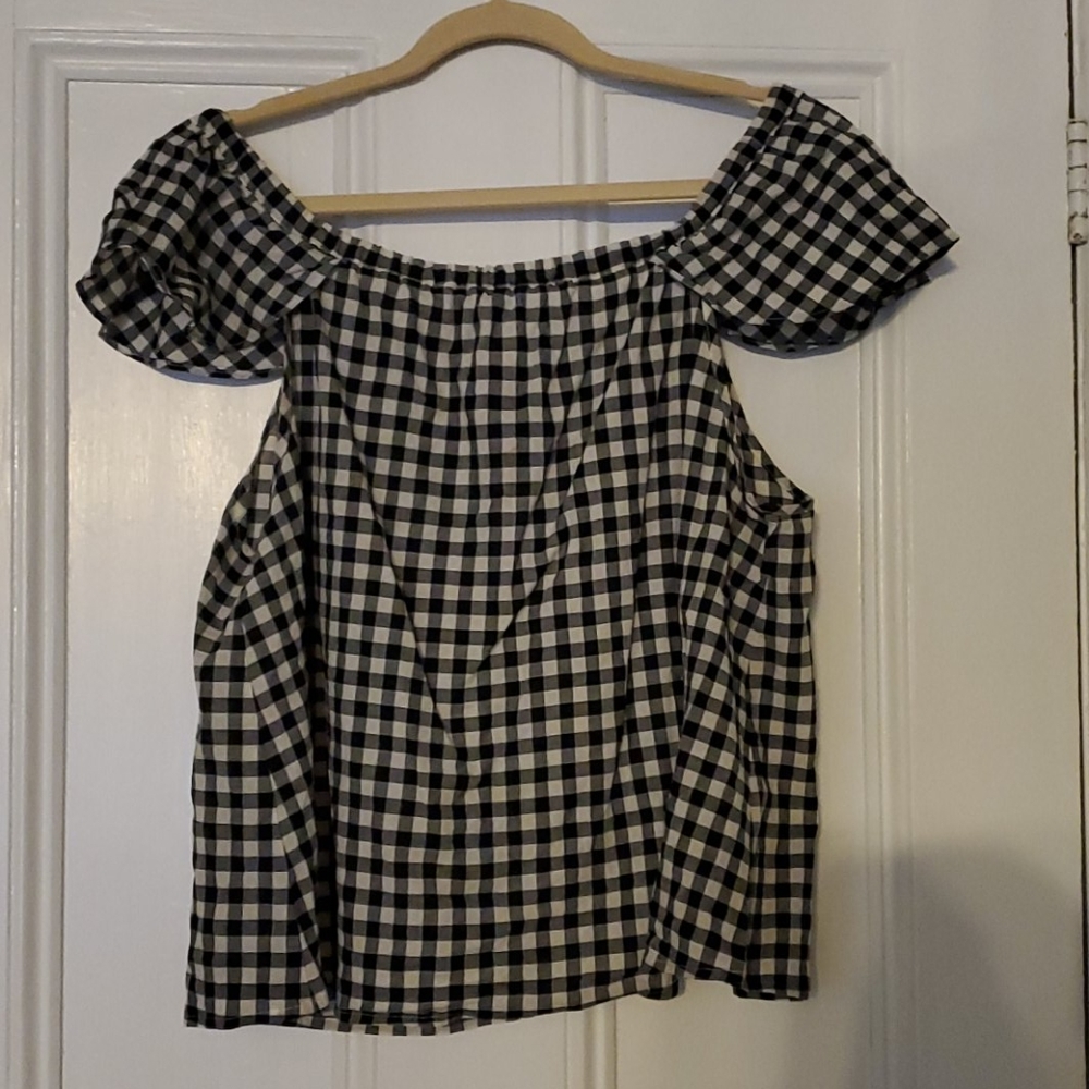 J. Crew off the shoulder gingham top